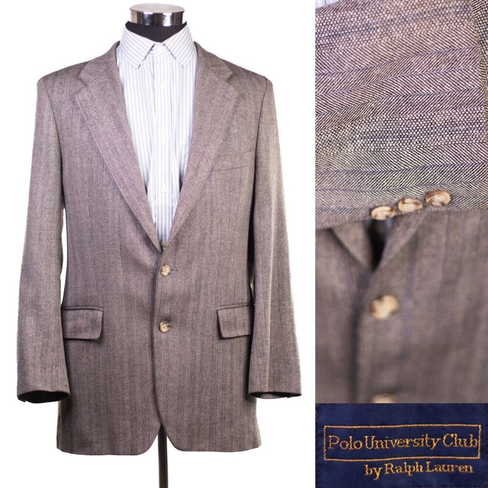 Polo University Club by Ralph Lauren Silk/Wool herringbone Blazer Jacket Sz 43T